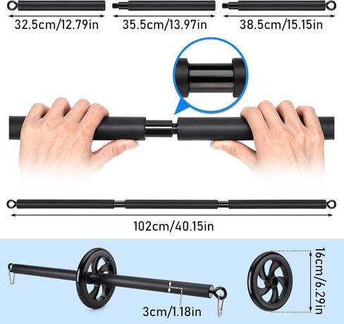 TOBWOLF Resistance Band Bar with Ab Roller, 40.2 Inches Detachable 3-Section Stretched Fusion Pilates Bar Max Load 440 Lbs, Multifunctional Pilates Sculpt Bar for Women Home Gym Yoga Pilates Workouts in Saudi Arabia