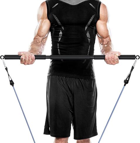 TOBWOLF Resistance Band Bar with Ab Roller, 40.2 Inches Detachable 3-Section Stretched Fusion Pilates Bar Max Load 440 Lbs, Multifunctional Pilates Sculpt Bar for Women Home Gym Yoga Pilates Workouts in Saudi Arabia