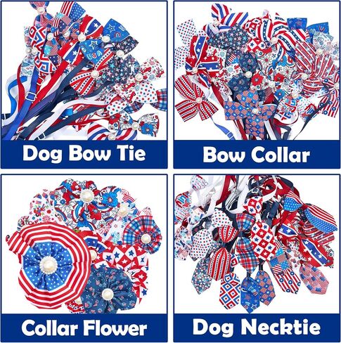 PET SHOW 100pcs Patriotic Small Dogs Bows Ties and Neckties US Flag Collar Flowers 25 Set Stripes&Stars Patterns for Independence Day June 14 July 4th Party Holiday Puppies Grooming Accessories in Saudi Arabia