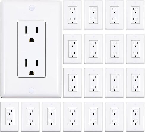 Decorator Receptacle Outlet with Wall Plate, Non-Tamper-Resistant Electrical Outlet, 15 amp Outlet, Self-Grounding, UL Listed, White (20 Pack) in Saudi Arabia