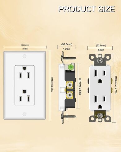 Decorator Receptacle Outlet with Wall Plate, Non-Tamper-Resistant Electrical Outlet, 15 amp Outlet, Self-Grounding, UL Listed, White (20 Pack) in Saudi Arabia