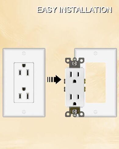 Decorator Receptacle Outlet with Wall Plate, Non-Tamper-Resistant Electrical Outlet, 15 amp Outlet, Self-Grounding, UL Listed, White (20 Pack) in Saudi Arabia