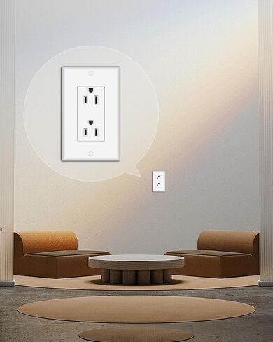 Decorator Receptacle Outlet with Wall Plate, Non-Tamper-Resistant Electrical Outlet, 15 amp Outlet, Self-Grounding, UL Listed, White (20 Pack) in Saudi Arabia