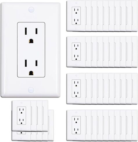 Decorator Receptacle Outlet with Wall Plate, Non-Tamper-Resistant Electrical Outlet, 15 amp Outlet, Self-Grounding, UL Listed, White (20 Pack) in Saudi Arabia