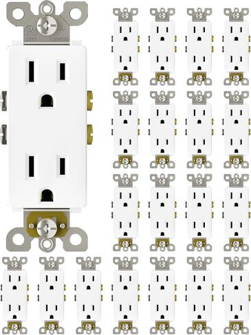 Decorator Receptacle Outlet with Wall Plate, Non-Tamper-Resistant Electrical Outlet, 15 amp Outlet, Self-Grounding, UL Listed, White (20 Pack) in Saudi Arabia