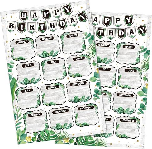 2 Pcs Classroom Birthday Chart Poster 12 x 18 Inch Plant Birthday Bulletin Board Set Reusable Laminated Greenery Classroom Birthday Calendar for Teacher Middle High School Decor Supply in Saudi Arabia