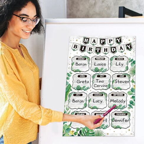 2 Pcs Classroom Birthday Chart Poster 12 x 18 Inch Plant Birthday Bulletin Board Set Reusable Laminated Greenery Classroom Birthday Calendar for Teacher Middle High School Decor Supply in Saudi Arabia