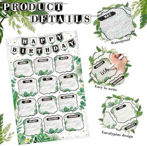 2 Pcs Classroom Birthday Chart Poster 12 x 18 Inch Plant Birthday Bulletin Board Set Reusable Laminated Greenery Classroom Birthday Calendar for Teacher Middle High School Decor Supply in Saudi Arabia