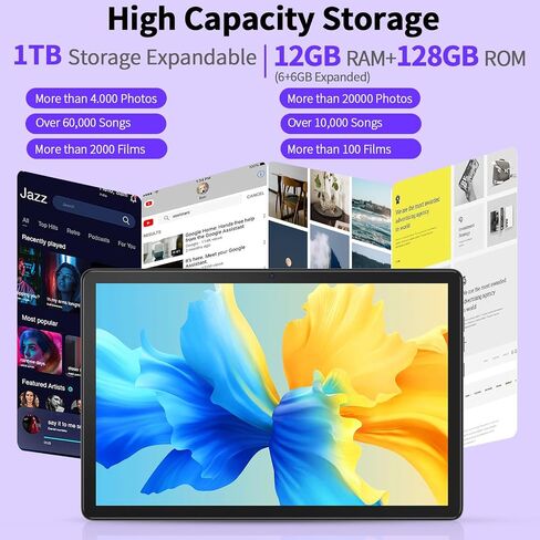 تابلت VASOUN تابلت أندرويد 10 بوصة، 5G WiFi، ذاكرة وصول عشوائي 12 جيجابايت (6 جيجابايت + 6 جيجابايت توسيع)، 128 جيجابايت ROM، معالج ثماني النواة، 8000 مللي أمبير، 1920 * 1200 FHD IPS، 4G LTE، كمبيوتر لوحي 10 بوصة مع حافظة جلدية PU in Kuwait