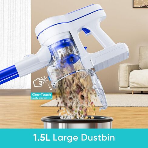 Cordless Vacuum Cleaner, 28Kpa Powerful Suction Vacuum, 40 Min Runtime, Detachable Battery, 1.5L Dust Cup, 6 LED Lights, Lightweight Cordless Stick Vacuum , for Hardwood Floor Pet Hair, navywhite in Saudi Arabia