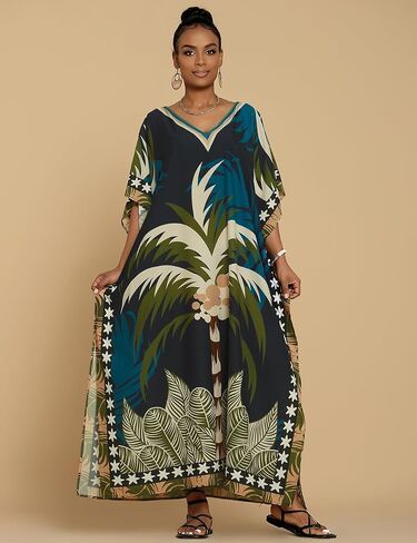 Bsubseach Caftan Dresses for Women Palm Tree Printed Long Kimomo Kaftan Plus Size Beach Kaftans Maxi Dresses Loungewear in Saudi Arabia