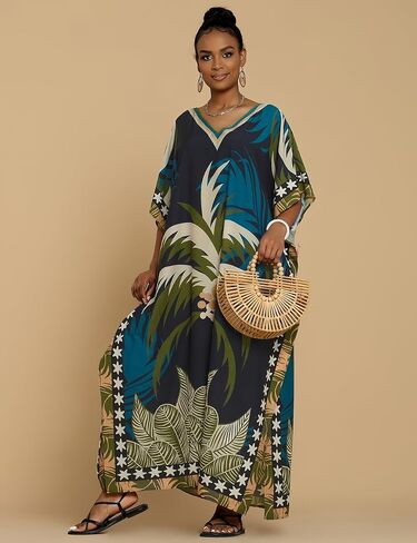 Bsubseach Caftan Dresses for Women Palm Tree Printed Long Kimomo Kaftan Plus Size Beach Kaftans Maxi Dresses Loungewear in Saudi Arabia