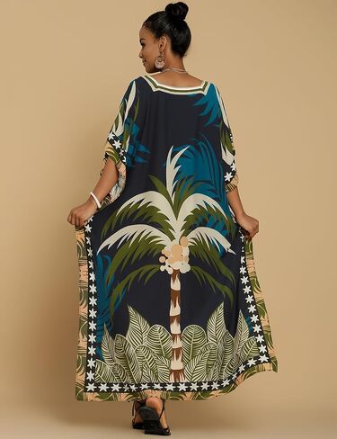 Bsubseach Caftan Dresses for Women Palm Tree Printed Long Kimomo Kaftan Plus Size Beach Kaftans Maxi Dresses Loungewear in Saudi Arabia