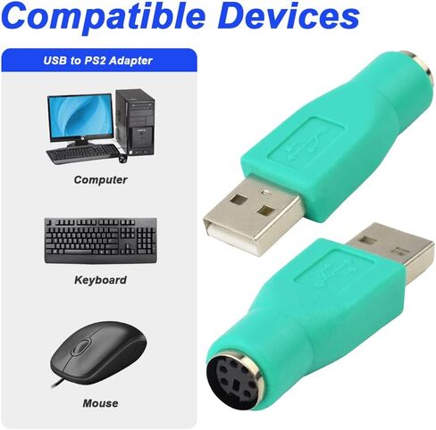 PS/2 to USB A Adapter, PS/2 Female to USB A Male Converter Adapter Replacement for Mouse, Keyboard (4 Pack, Green, Purple) in Saudi Arabia