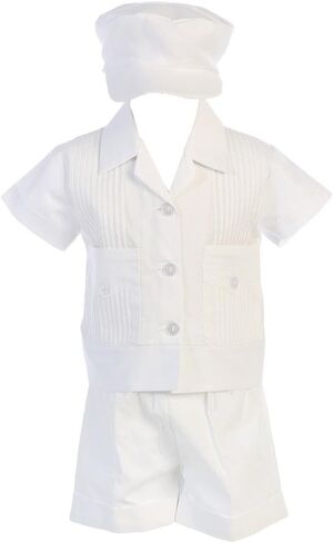 Baptism Outfits for Boys, Baby Boy Christening Outfit, Baptismal Guayabera Short Clothes - Ropa de Bautizo para Niño Bebe in Kuwait