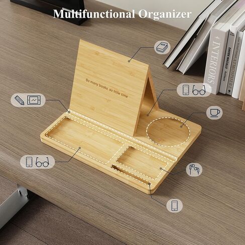 NiHome Bamboo Wooden Book Stand Holder with Triangle Design for Spine-Friendly Book Resting, Natural Finish Multipurpose Organizer with Detachable Magnetic Base for Glasses, Pens, Smartphone and More in Saudi Arabia