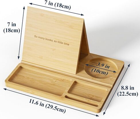 NiHome Bamboo Wooden Book Stand Holder with Triangle Design for Spine-Friendly Book Resting, Natural Finish Multipurpose Organizer with Detachable Magnetic Base for Glasses, Pens, Smartphone and More in Saudi Arabia