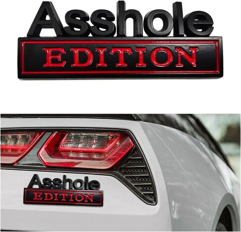Car Asshole Edition Emblem Decal, 3D Metal Automotive Front Hood Badge with Strong Adhesive, Universal Bumper Badge Decal Sticker, Vehicle Exterior Decor Accessories (Black & Red) in Saudi Arabia
