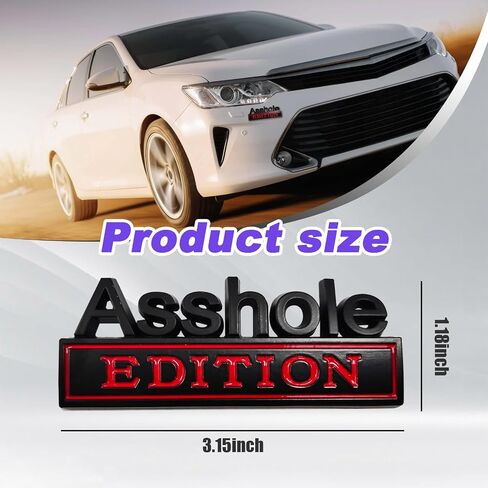 Car Asshole Edition Emblem Decal, 3D Metal Automotive Front Hood Badge with Strong Adhesive, Universal Bumper Badge Decal Sticker, Vehicle Exterior Decor Accessories (Black & Red) in Saudi Arabia