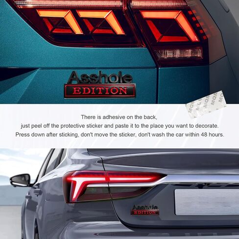 Car Asshole Edition Emblem Decal, 3D Metal Automotive Front Hood Badge with Strong Adhesive, Universal Bumper Badge Decal Sticker, Vehicle Exterior Decor Accessories (Black & Red) in Saudi Arabia