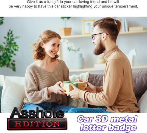 Car Asshole Edition Emblem Decal, 3D Metal Automotive Front Hood Badge with Strong Adhesive, Universal Bumper Badge Decal Sticker, Vehicle Exterior Decor Accessories (Black & Red) in Saudi Arabia