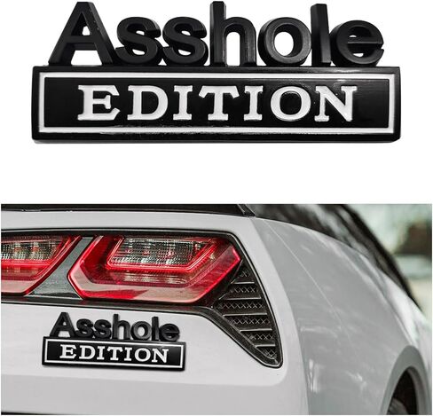 Car Asshole Edition Emblem Decal, 3D Metal Automotive Front Hood Badge with Strong Adhesive, Universal Bumper Badge Decal Sticker, Vehicle Exterior Decor Accessories (Black & Red) in Kuwait