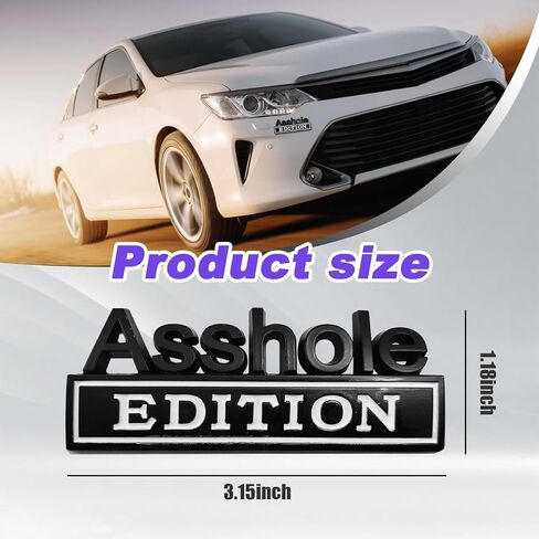 Car Asshole Edition Emblem Decal, 3D Metal Automotive Front Hood Badge with Strong Adhesive, Universal Bumper Badge Decal Sticker, Vehicle Exterior Decor Accessories (Black & Red) in Kuwait