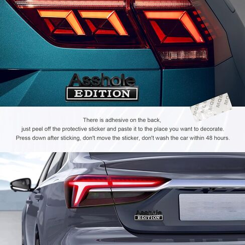 Car Asshole Edition Emblem Decal, 3D Metal Automotive Front Hood Badge with Strong Adhesive, Universal Bumper Badge Decal Sticker, Vehicle Exterior Decor Accessories (Black & Red) in Kuwait