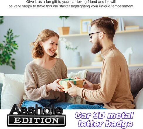 Car Asshole Edition Emblem Decal, 3D Metal Automotive Front Hood Badge with Strong Adhesive, Universal Bumper Badge Decal Sticker, Vehicle Exterior Decor Accessories (Black & Red) in Kuwait