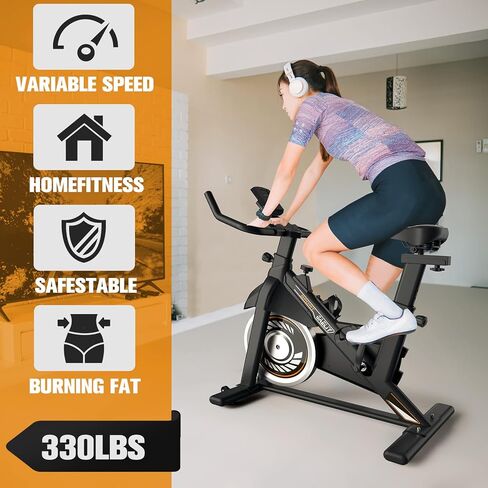 Exercise Bike,Indoor Cycling Bike Stationary with Comfortable Seat Cushion,Brake Pad Silent Belt Drive for Home Cardio,Workout Bike with 300lbs Weight Capacity,Black Orange in Saudi Arabia