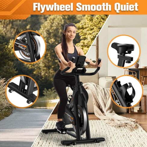 Exercise Bike,Indoor Cycling Bike Stationary with Comfortable Seat Cushion,Brake Pad Silent Belt Drive for Home Cardio,Workout Bike with 300lbs Weight Capacity,Black Orange in Saudi Arabia