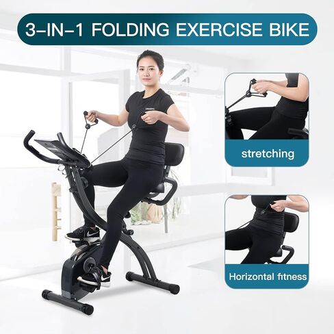 MAIBO Folding Exercise Bike Indoor Exercise Bikes, Portable Foldable Upright Stationary Bike with Arm Resistance Band and Backrest, 8-Level Magnetic Resistance, Heart-Rate Monitor, LCD Dial for Home Gym Workout in Saudi Arabia