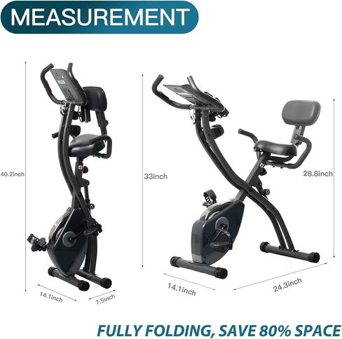 MAIBO Folding Exercise Bike Indoor Exercise Bikes, Portable Foldable Upright Stationary Bike with Arm Resistance Band and Backrest, 8-Level Magnetic Resistance, Heart-Rate Monitor, LCD Dial for Home Gym Workout in Saudi Arabia