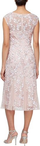 Alex Evenings Women's Tea Length Embroidered Cocktail Dress Featuring Godets-Special Occasions and Weddings (Petite and Regular Sizes), Shell Pink (3D Flower) in Saudi Arabia