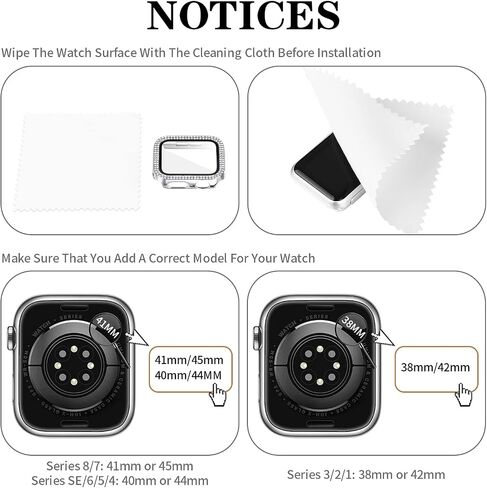 سوار JOYOZY متوافق مع ساعة Apple 38 مم 40 مم 41 مم 42 مم 44 مم 45 مم، حزام بلينغ مع حافظة لامعة مدمجة وواقي شاشة، سوار أنيق قابل للتبديل للنساء in Kuwait