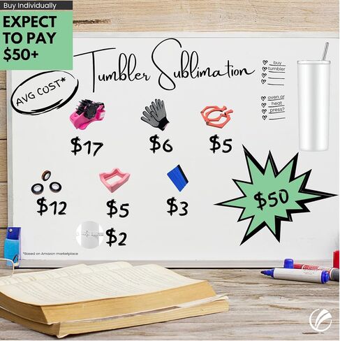 All-in-One Tumbler Sublimation Starter Kit Bundle - Heat Tape Dispenser, Heat Tapes, Gloves, Clamp, Shrink Sleeves, Bands, Cradle & More - Easy Sublimation for Blank Mugs and Tumblers in Saudi Arabia