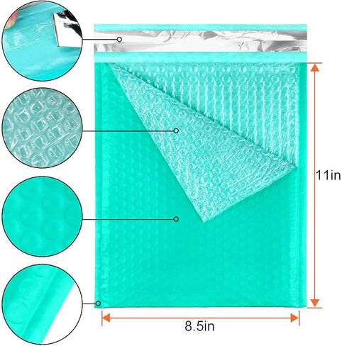 #2 مظاريف مبطنة مقاس 8.5 × 11 بوصة، مغلفات شحن مبطنة من البوليستر باللون الأزرق المخضر، عبوة من 20 قطعة in Kuwait