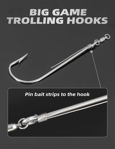 BLUEWING Trolling Hook with Ball-Bearing Swivel Ringed Hook Stainless Steel Big Game Trolling Hooks Long Shank Saltwater Fishing Hooks Wahoo Bonita Strip Trolling Hook in Saudi Arabia