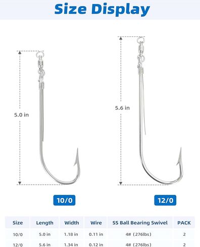 BLUEWING Trolling Hook with Ball-Bearing Swivel Ringed Hook Stainless Steel Big Game Trolling Hooks Long Shank Saltwater Fishing Hooks Wahoo Bonita Strip Trolling Hook in Saudi Arabia