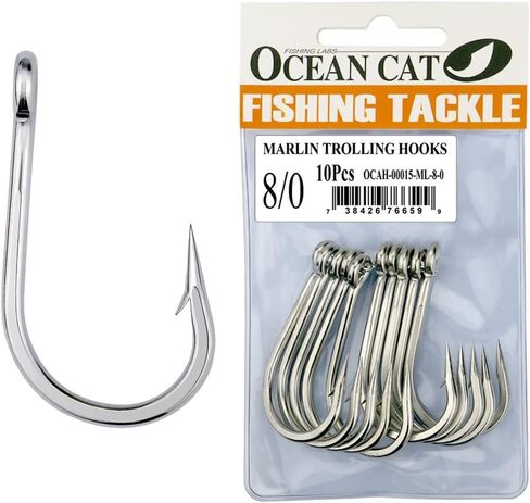 OCEAN CAT Marlin Trolling Hook Stainless Steel Barbed Offset Point Octopus Circle Fishing Hooks Fishing Tackle for Saltwater Big Game Fishing in Saudi Arabia