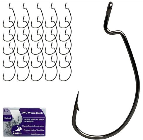 25 Pack EWG Worm Hooks, High Carbon Steel Beak Offset Fishing Hooks for Saltwater Freshwater, Bulk Fishing Hooks Set Worm, Strong Barbed Fish Hooks for Bass Walleye Muskie Trout Catfish in Saudi Arabia