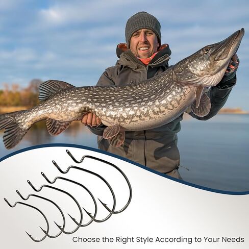 25 Pack EWG Worm Hooks, High Carbon Steel Beak Offset Fishing Hooks for Saltwater Freshwater, Bulk Fishing Hooks Set Worm, Strong Barbed Fish Hooks for Bass Walleye Muskie Trout Catfish in Saudi Arabia