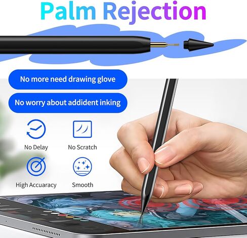 Stylus Pen for iPad, Fast Charging Pencil for Apple iPad with Palm Rejection, Tilt Sensitivity, Work for iPad Air 3/4/5, iPad Mini 5/6, iPad 6/7/8/9/10, iPad Pro 11" and 12.9", Austere Black in Saudi Arabia