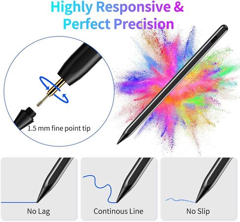 Stylus Pen for iPad, Fast Charging Pencil for Apple iPad with Palm Rejection, Tilt Sensitivity, Work for iPad Air 3/4/5, iPad Mini 5/6, iPad 6/7/8/9/10, iPad Pro 11" and 12.9", Austere Black in Saudi Arabia