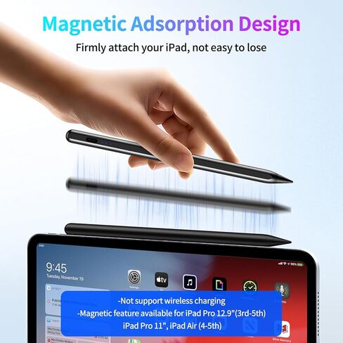 Stylus Pen for iPad, Fast Charging Pencil for Apple iPad with Palm Rejection, Tilt Sensitivity, Work for iPad Air 3/4/5, iPad Mini 5/6, iPad 6/7/8/9/10, iPad Pro 11" and 12.9", Austere Black in Saudi Arabia