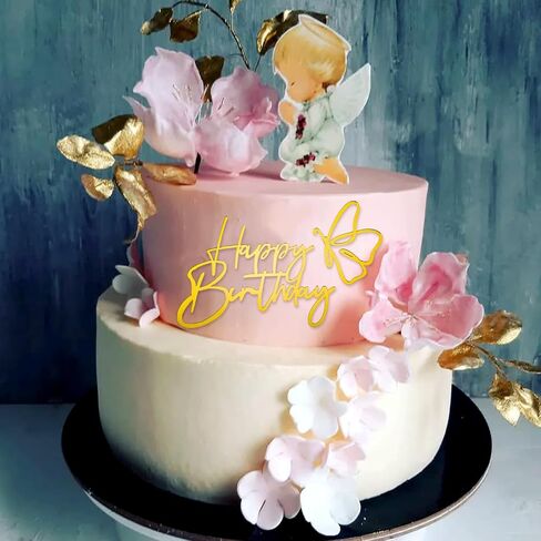 6 Pcs Happy Birthday Cake Toppers Double-Sided Glitter of Birthday Cake Topper Acrylic Cake Decoration, Gold Cupcake Toppers Cake Supplies Birthday Party Decorations in Saudi Arabia