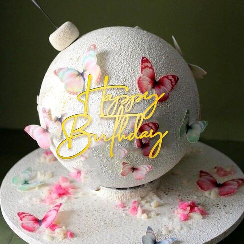 6 Pcs Happy Birthday Cake Toppers Double-Sided Glitter of Birthday Cake Topper Acrylic Cake Decoration, Gold Cupcake Toppers Cake Supplies Birthday Party Decorations in Saudi Arabia
