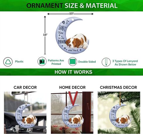 Talataca Brittany Spaniel Love You to The Moon and Back 2D Flat Car Rear View Mirror Accessories Christmas Tree Ornament Decoration Hanging Charm Interior Rearview Pendant Decor Gift in Saudi Arabia