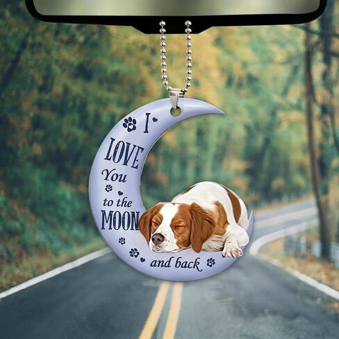 Talataca Brittany Spaniel Love You to The Moon and Back 2D Flat Car Rear View Mirror Accessories Christmas Tree Ornament Decoration Hanging Charm Interior Rearview Pendant Decor Gift in Saudi Arabia