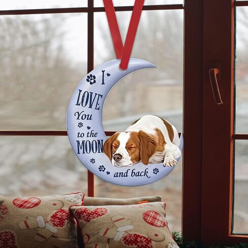 Talataca Brittany Spaniel Love You to The Moon and Back 2D Flat Car Rear View Mirror Accessories Christmas Tree Ornament Decoration Hanging Charm Interior Rearview Pendant Decor Gift in Saudi Arabia